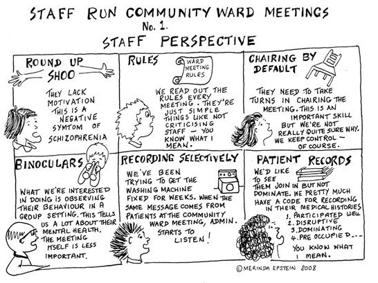Cartoon - Staff Run Community Ward Meetings No 1, Staff Perspective