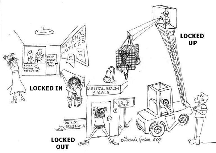 Cartoon - Mental Health Service - Locked In - Locked Out - Locked Up