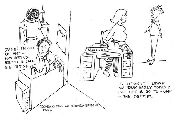 Keeping Mum, Mental Illness at Work - Cartoon by Merinda Epstein