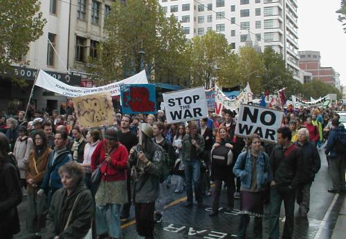 Marching down Swanston St