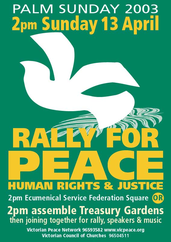 Vicpeace poster advertising the rally