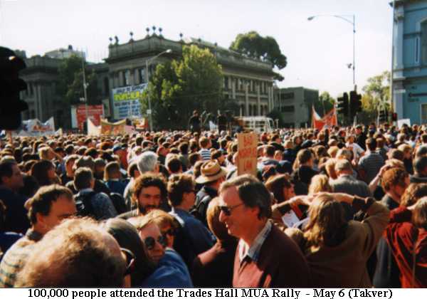 Picture: 100,000 people rally at Trades Hall in support of MUA